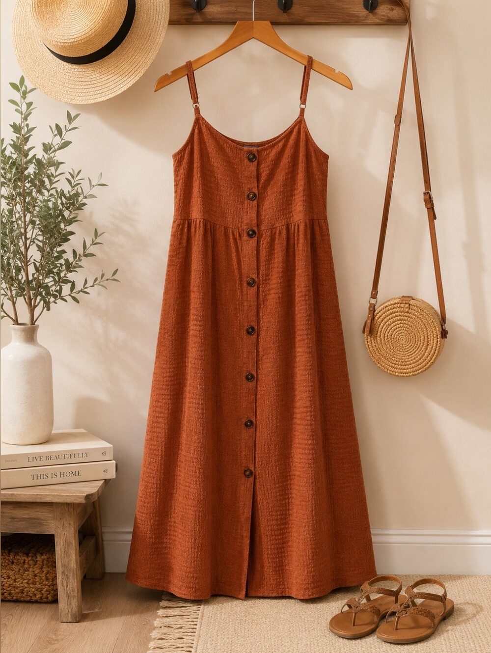 Sanctuary Rust Button-Front Maxi Dress